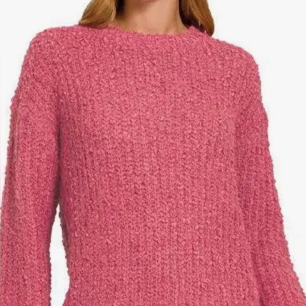 Round Neck Drop Shoulder Winter Rose Pink Sweater